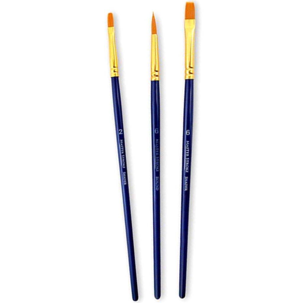 Artist Brush Set, Master Stroke Set, Golden Nylon, 3-Piece 