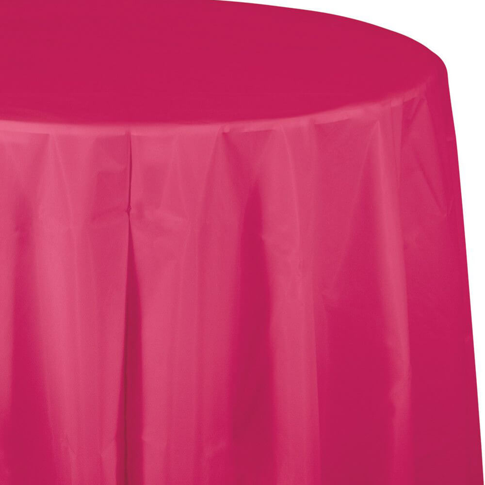 Plastic Round Tablecover 82in, Hot Magenta 