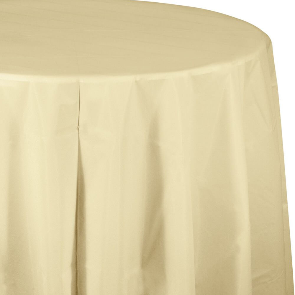 Plastic Round Tablecover 82in, Ivory 