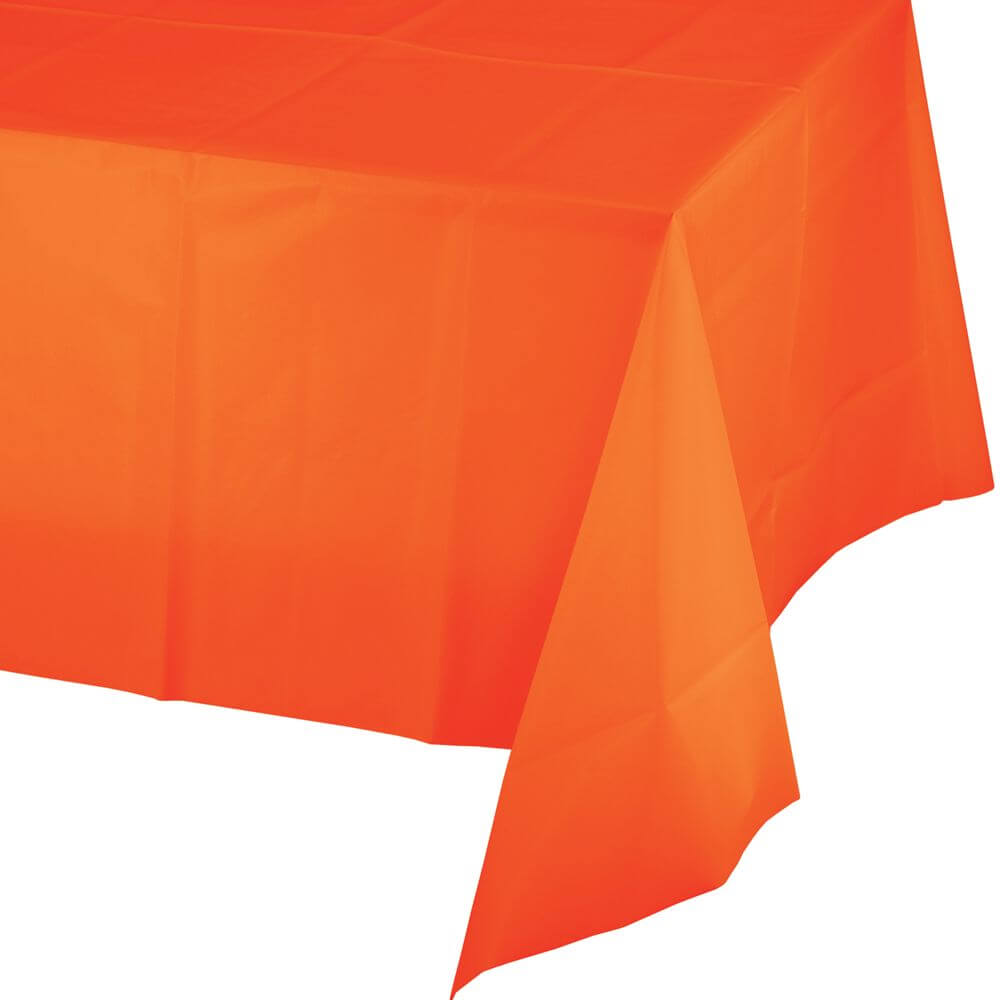 Plastic Rectangular Tablecover 54in x 108in, Sunkissed Orange 