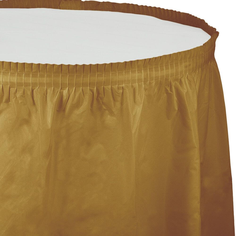 Glittering Gold Plastic Table Skirt 14ft x 29in 