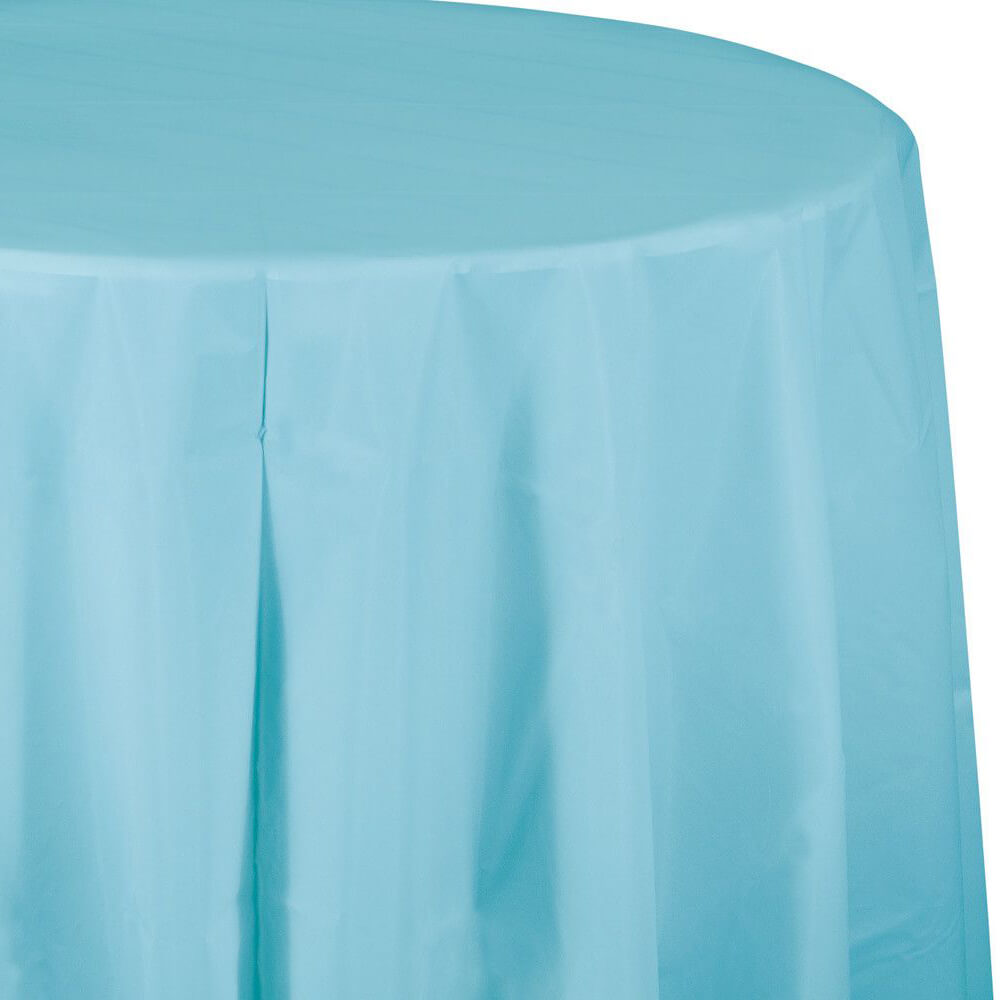 Plastic Round Tablecover 82in, Pastel Blue 