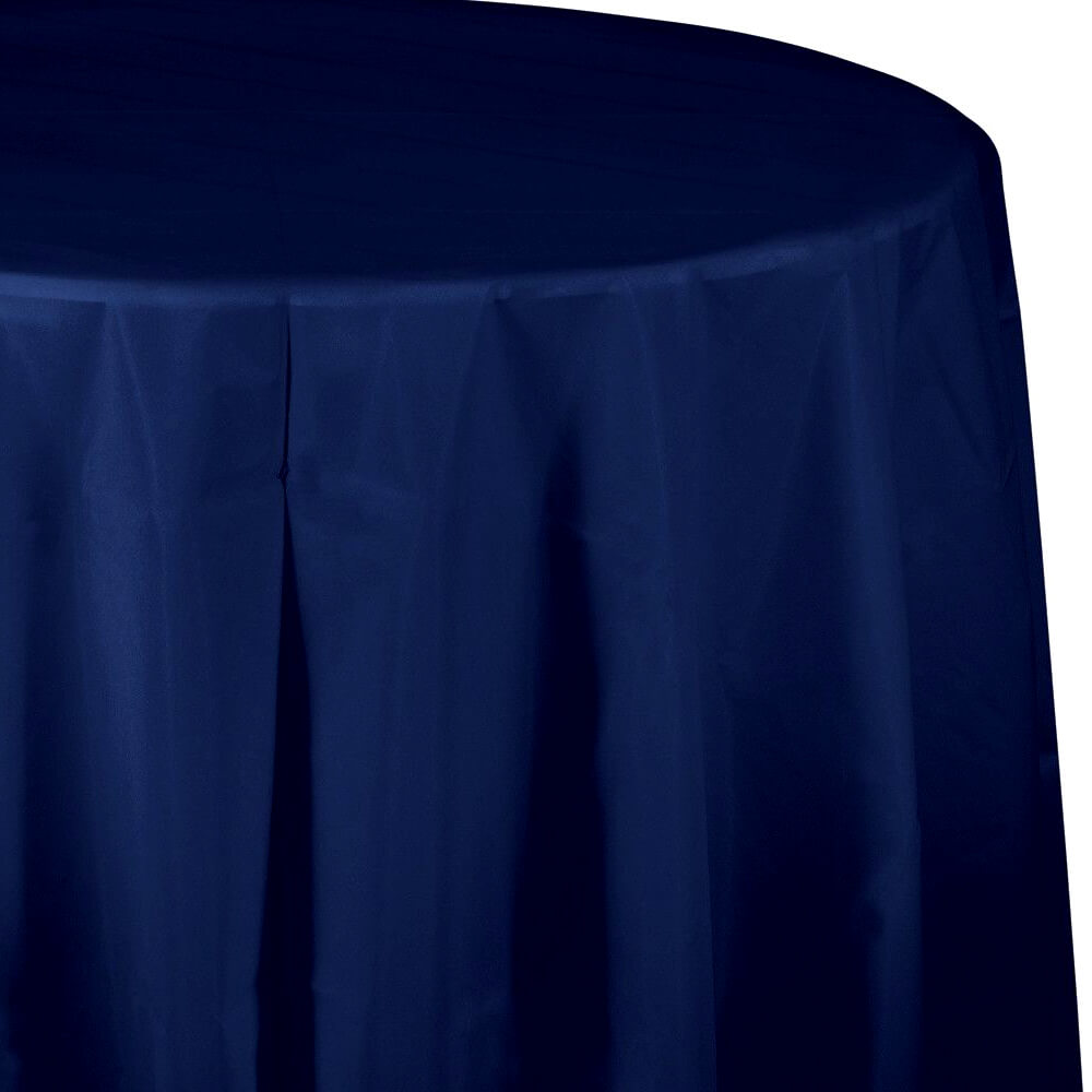 Plastic Round Tablecloth 82in, Navy Blue 