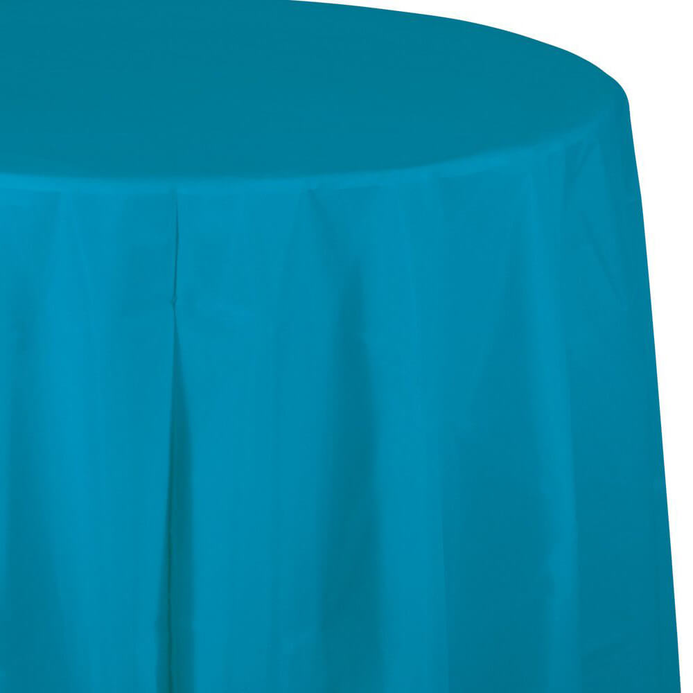 Octy Round Plastic Tablecover 82in,Turquoise 