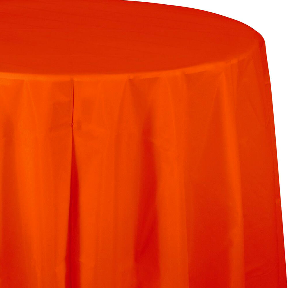 Plastic Round Tablecover 82in, Sunkissed Orange 