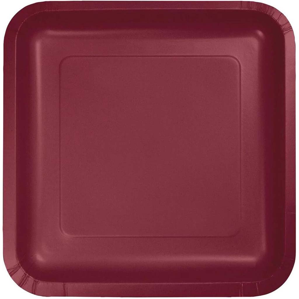 Burgundy Paper Plates Square 7in 18ct 