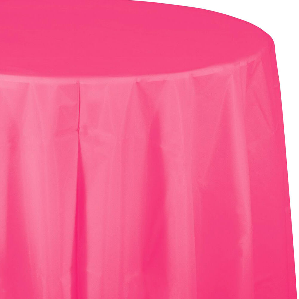 Plastic Round Tablecover 82in, Classic Pink 