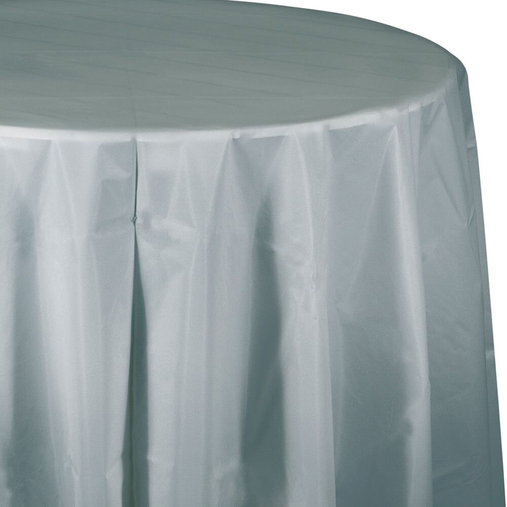 Shimmering Silver Octy Round Plastic Table Cover 82in 