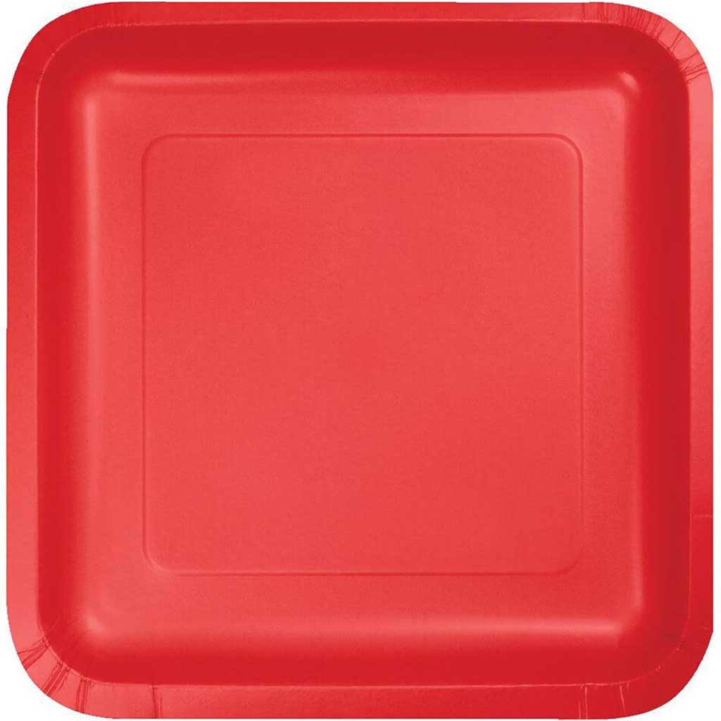 Classic Red Paper Square Lunch Plates 7in 18ct 