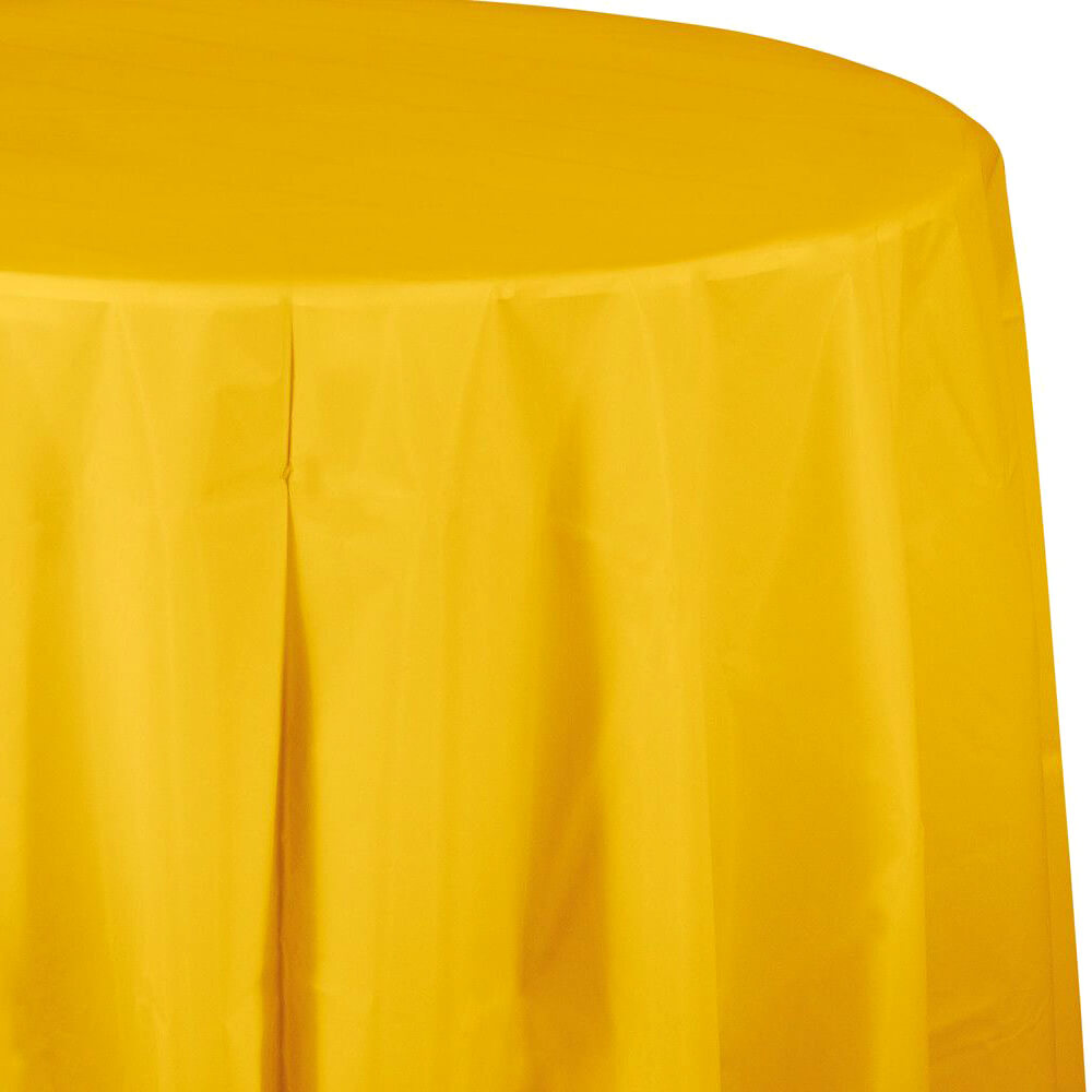 Plastic Round Tablecover 82in, Schoolbus Yellow 