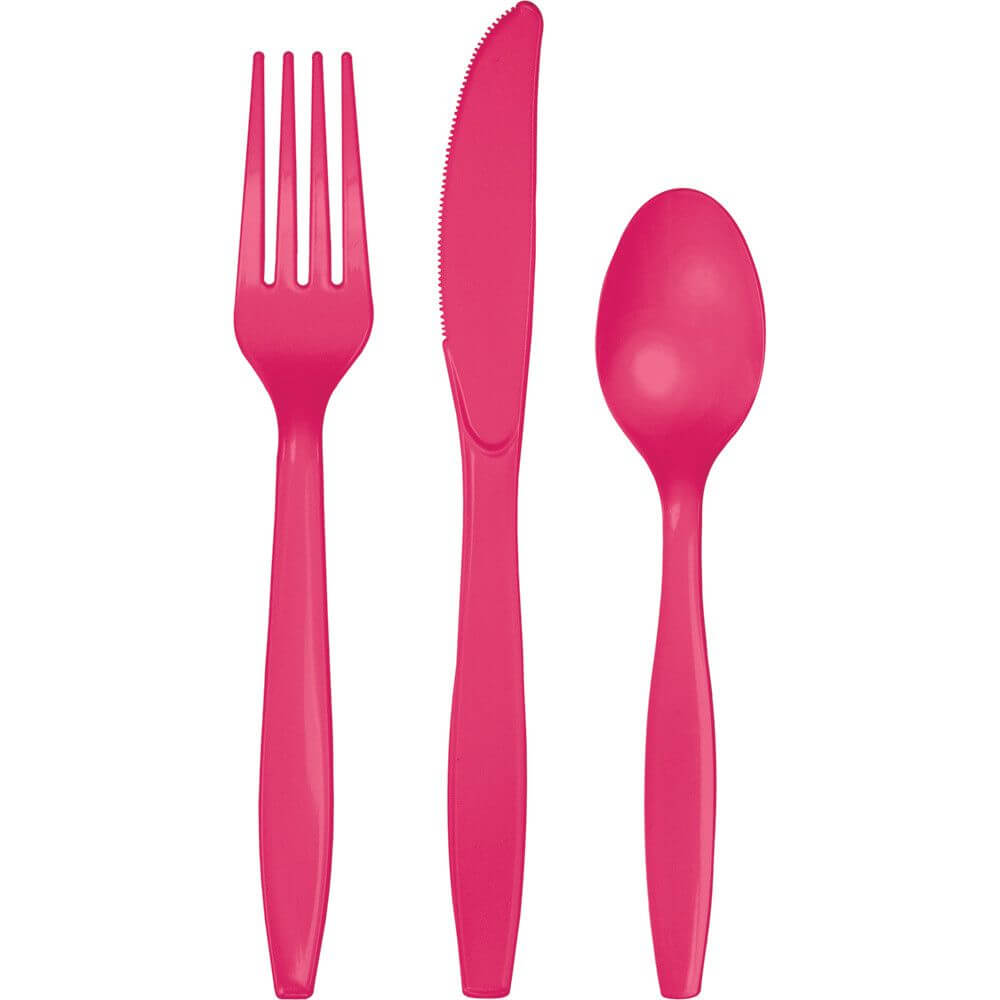 Premium Plastic Cutlery 24ct, Hot Magenta 