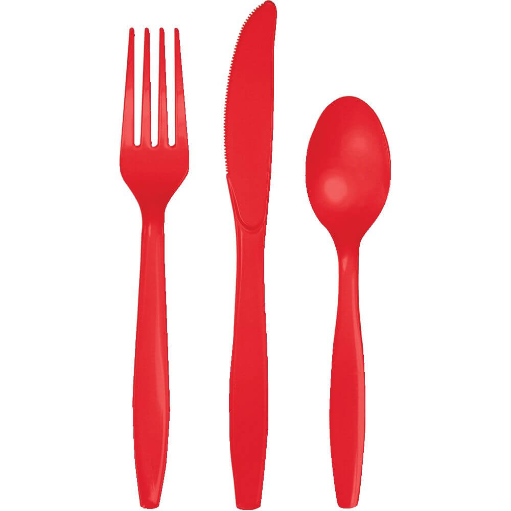 Classic Red Premium Plastic Cutlery Set 24ct 