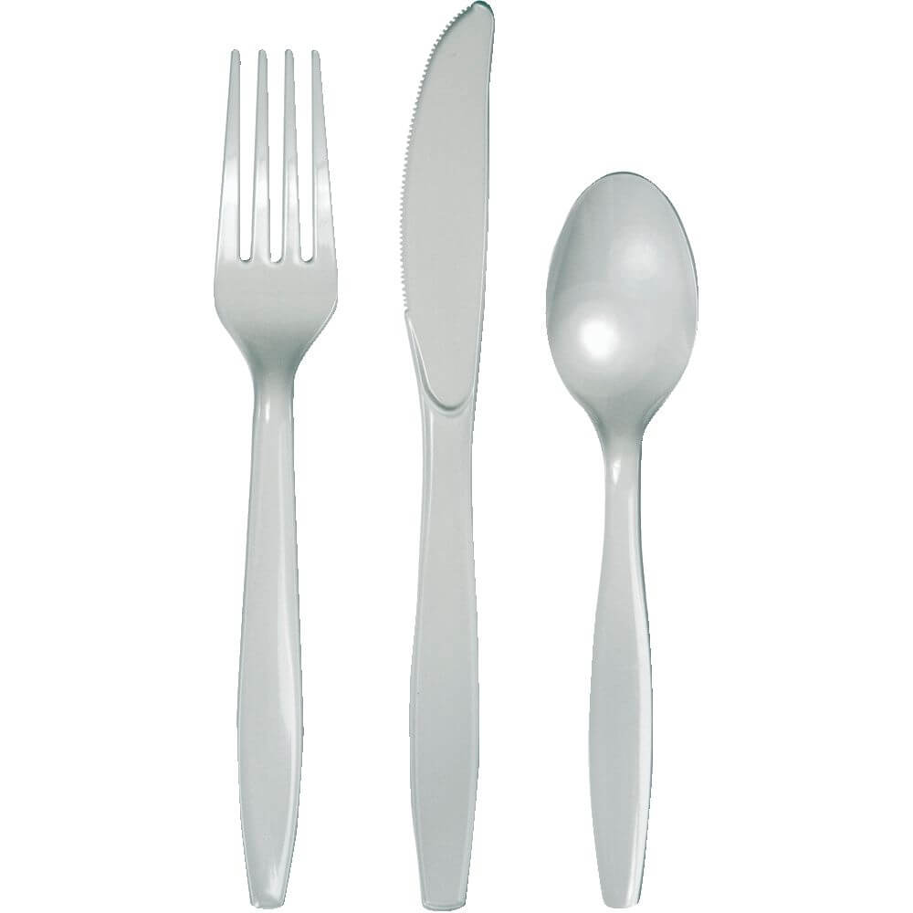 Shimmering Silver Premium Plastic Cutlery Set 24ct 