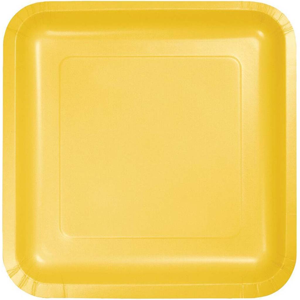 Paper Lunch Plates Square 7in 18ct, Schoolbus Yellow 