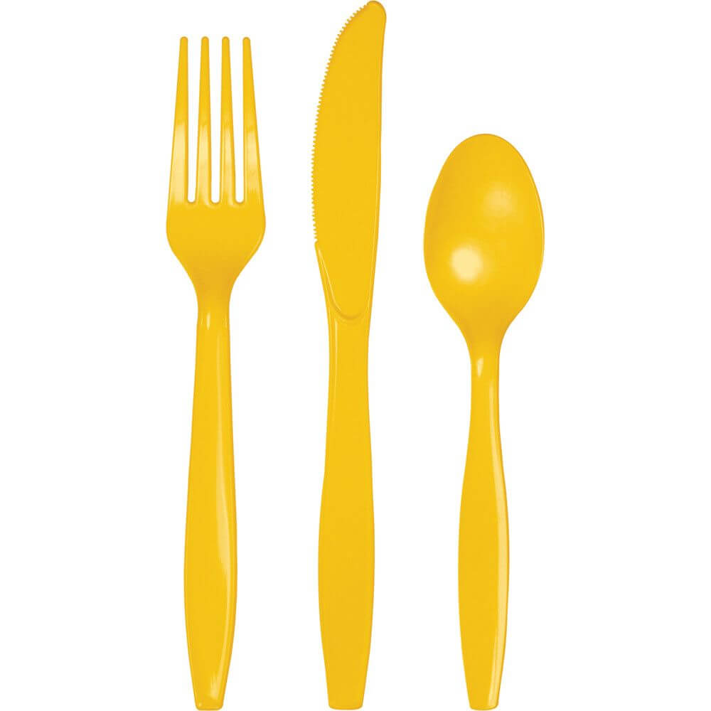 Premium Plastic Cutlery 24ct, School Bus Yellow 