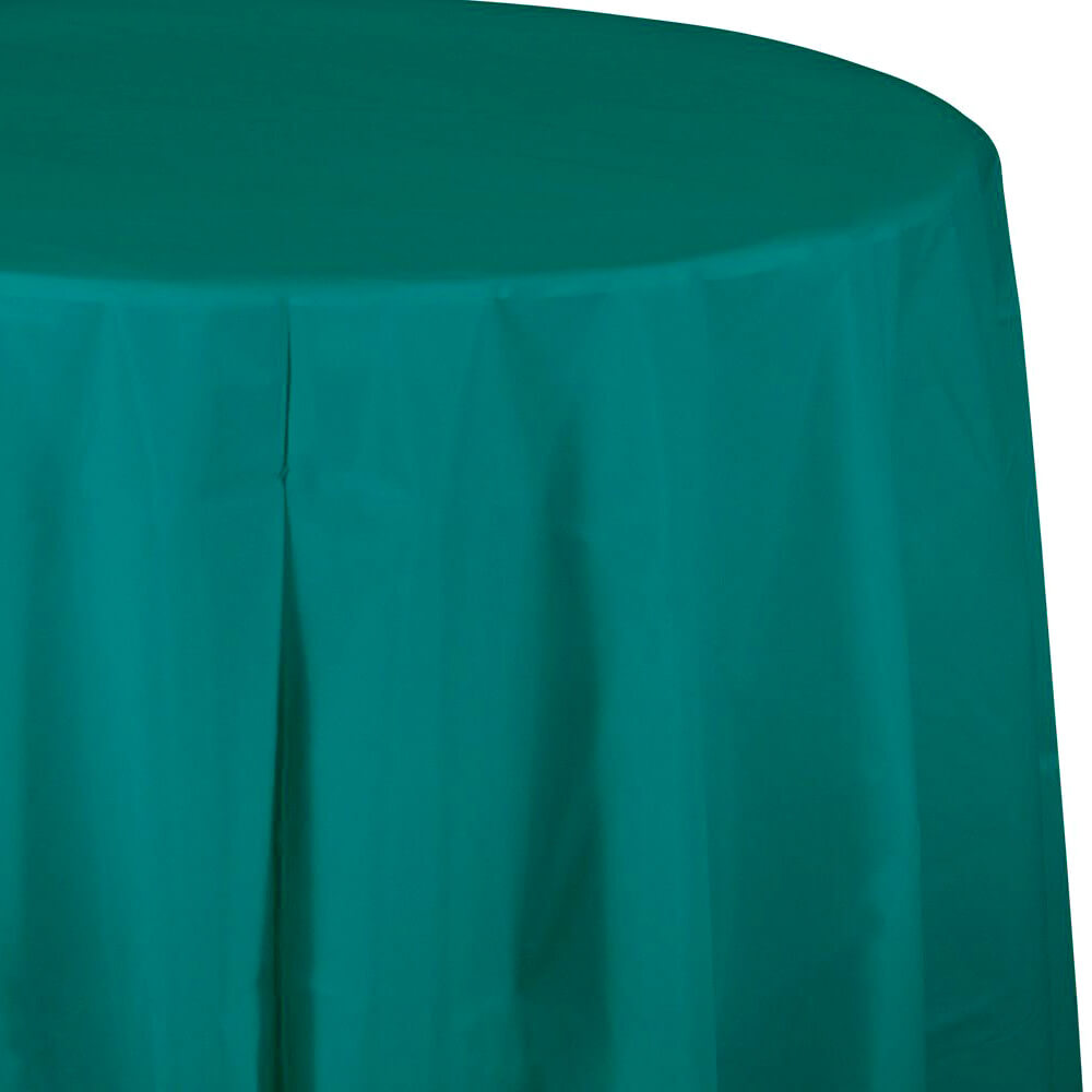 Tropical Teal Plastic Round Tablecover 82in, 