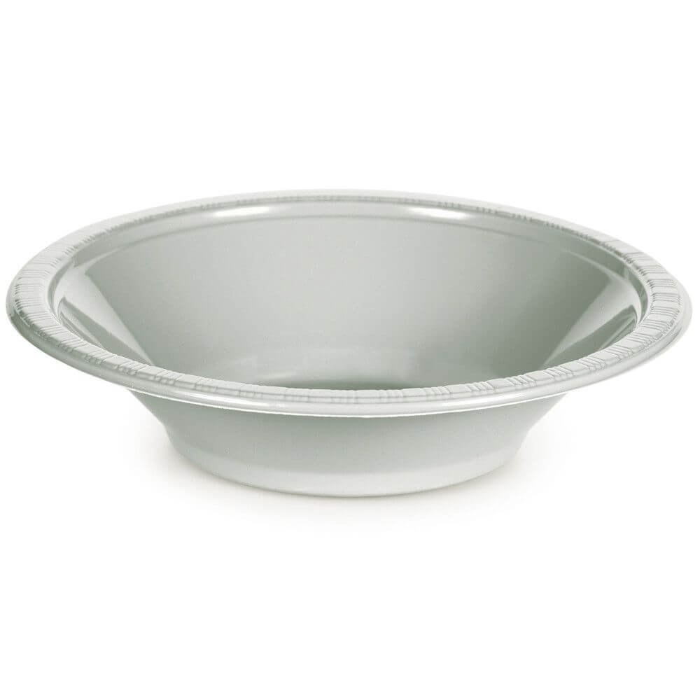 Shimmering Silver Plastic Bowls 12oz 20ct 