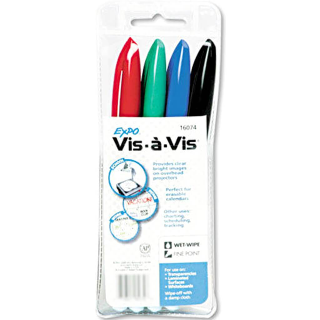 Vis a Vis Wet Erase MarkersFine Point Assoted 4pcs