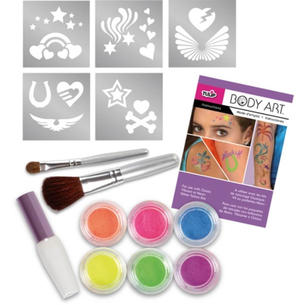 BODY ART GLITTER TATTOO KIT NEON