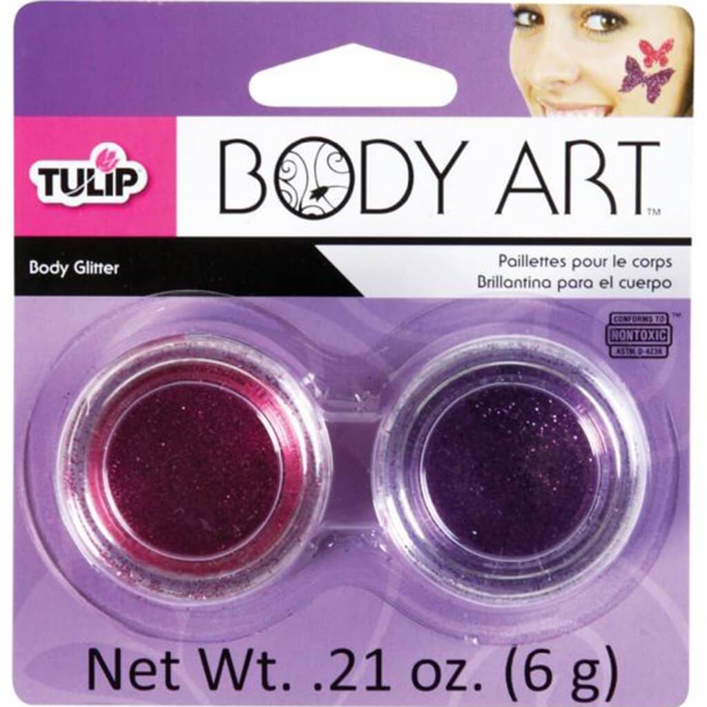 Tulip Body Art Glitter Fuschia and Purple 6g 2pcs