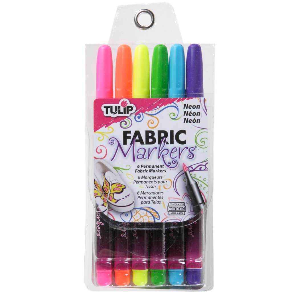 PERMANENT FABRIC MARKER FINE TIP NEON 6PK