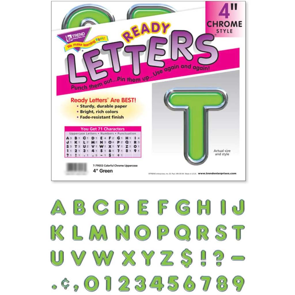 Colorful Chrome Uppercase Ready Letters 4In Green 