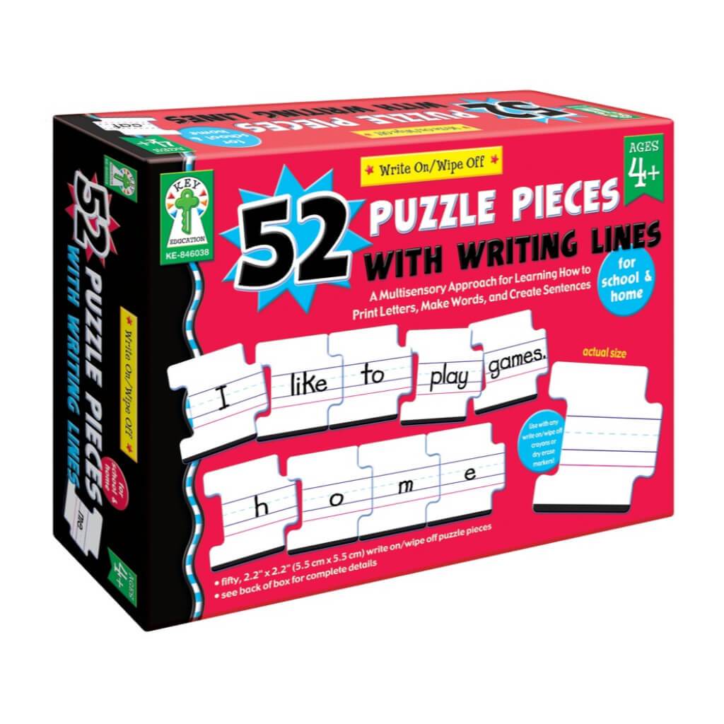Write-On/Wipe-Off: 52 Puzzle Pieces with Writing Lines
