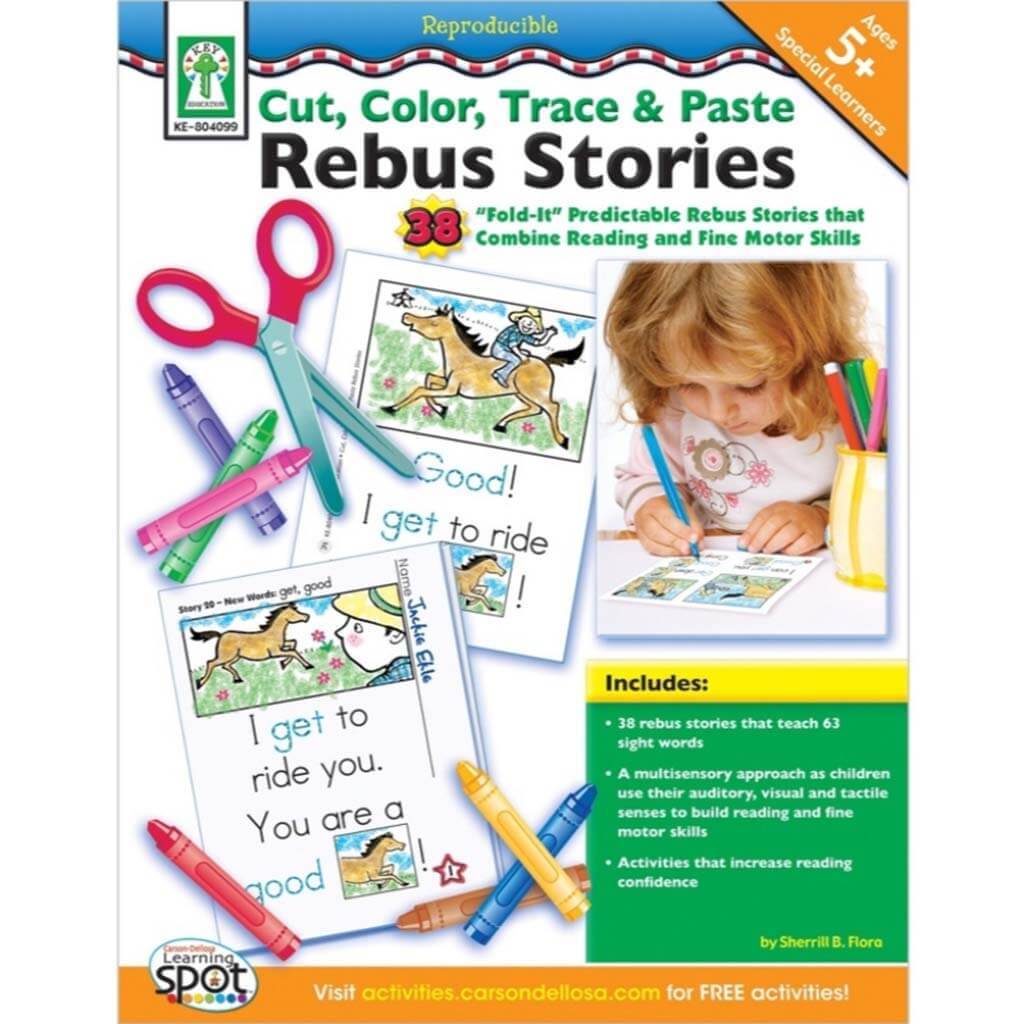 Cut, Color, Trace &amp; Paste Rebus Stories Resource Book Grade Kinder-2 