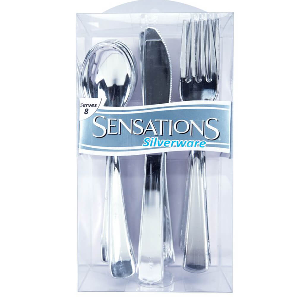 Premium Assorted Cutlery 24ct, Metallic Silver 