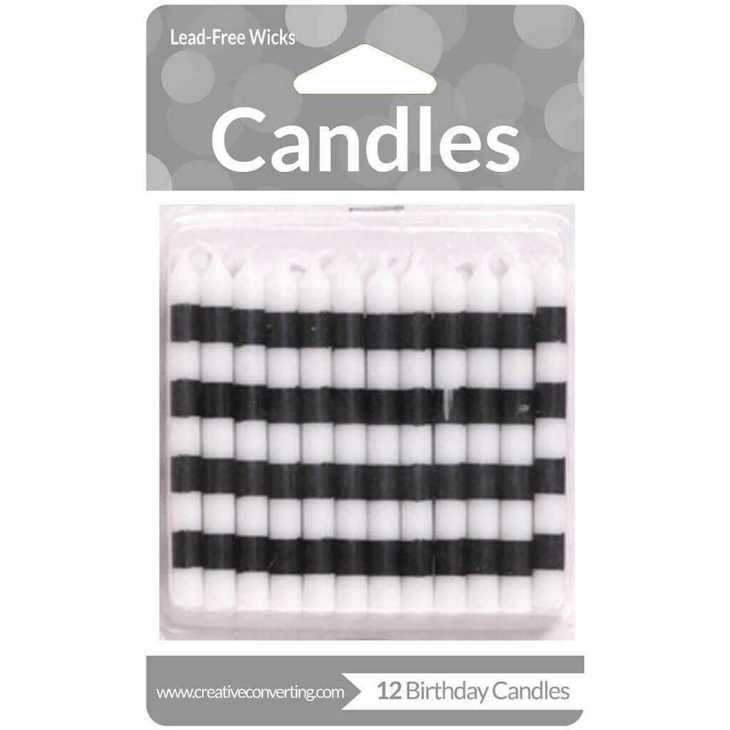 Striped Cake Candles, Black &amp; White