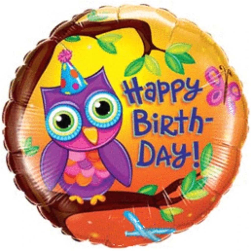 Foil Balloon Birthday Owl 18in