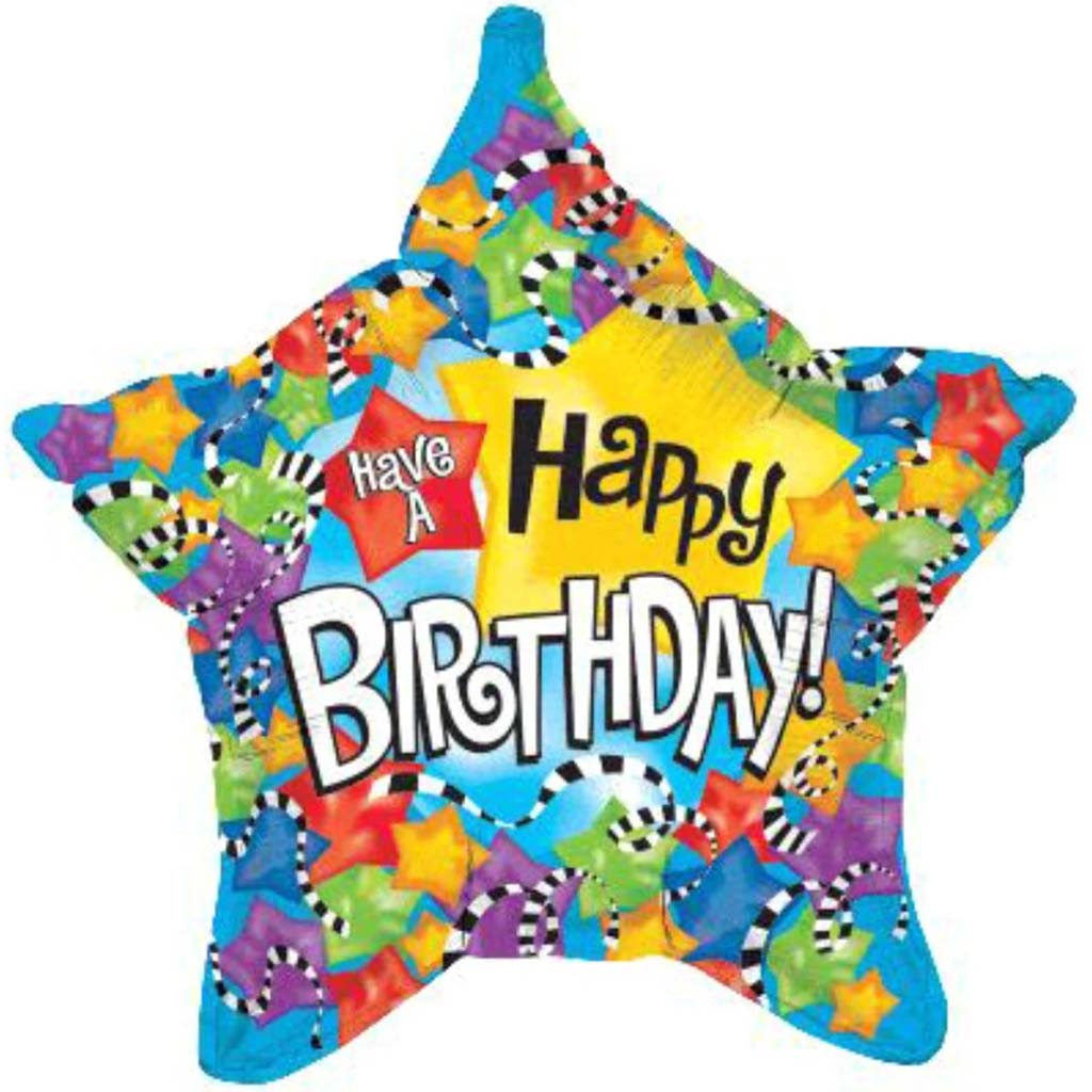 Foil Balloon Birthday Star 19in Black White