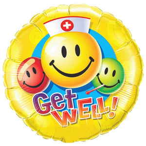 Foil Balloon Get Well Smiley Faces 18in