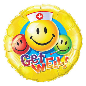 Foil Balloon Get Well Smiley Faces 18in