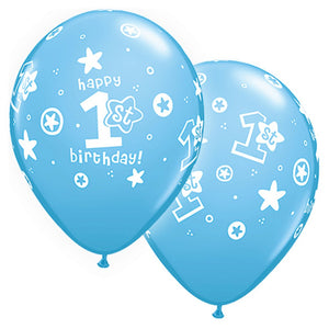 1St Birthday Circle Stars Boy Latex Balloon 11in