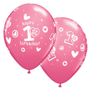 1St Birthday Circle Heart Girl Latex Balloon 11in