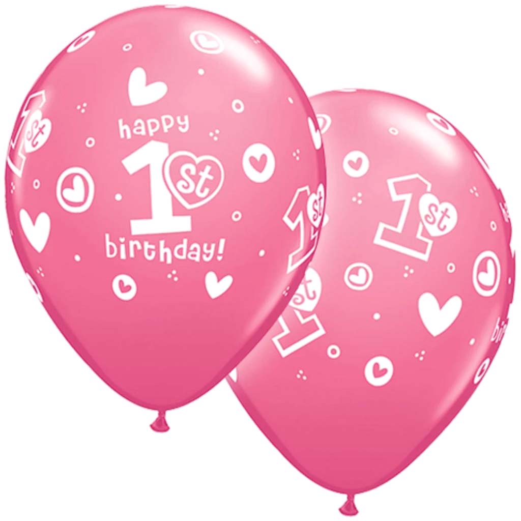 1St Birthday Circle Heart Girl Latex Balloon 11in 