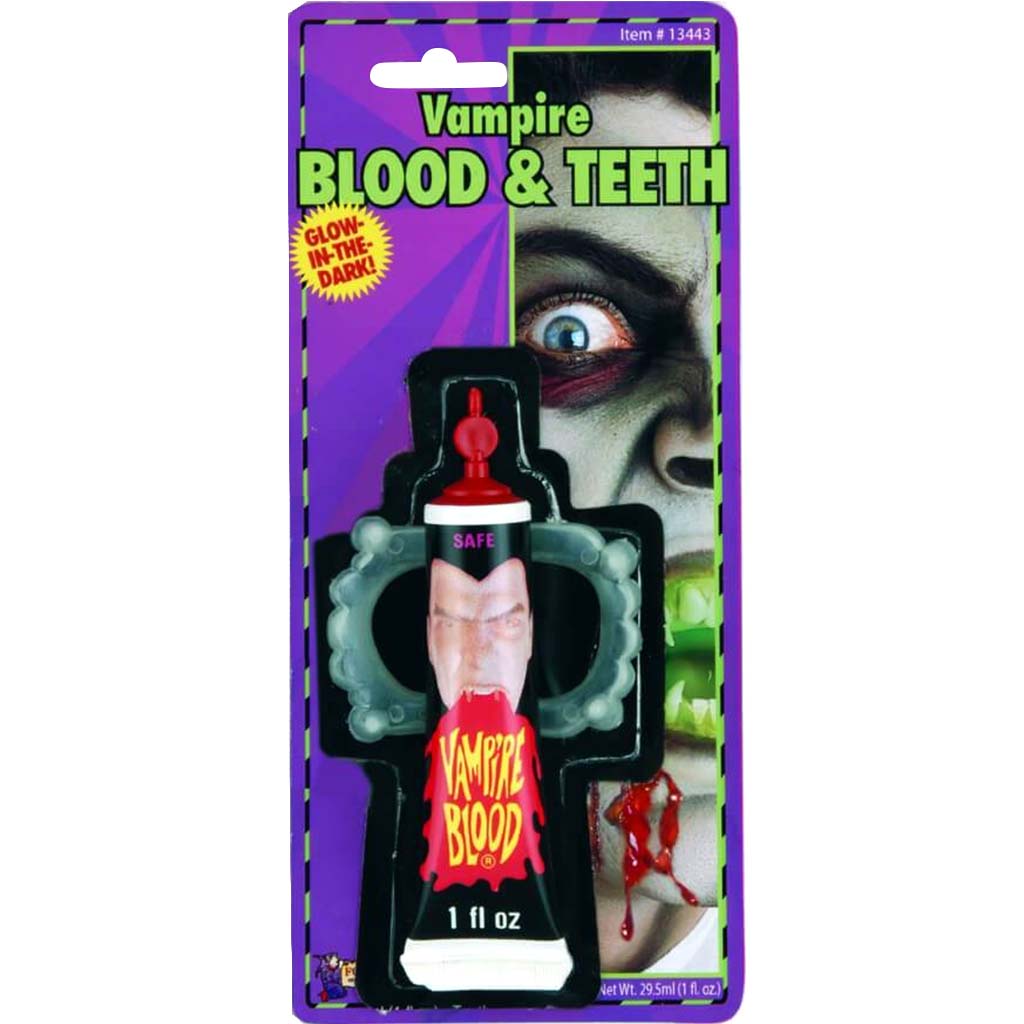 Fake Blood and Fangs Teeth Glow in Dark