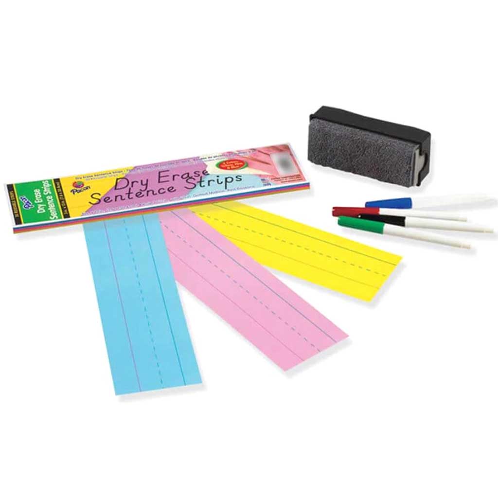 Dry Erase Sentence Strips 3in x 12in Assorted Colors