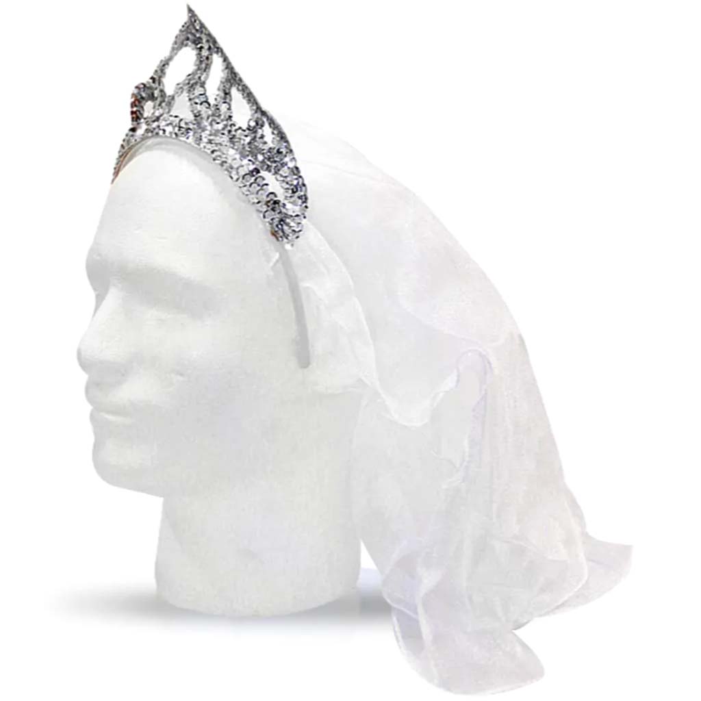 Silver Tiara with Bride Veil 