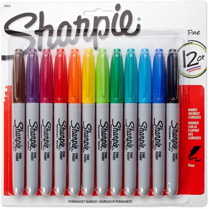 Sharpie Permanent Markers Fine Tip Assorted Colors 12pcs