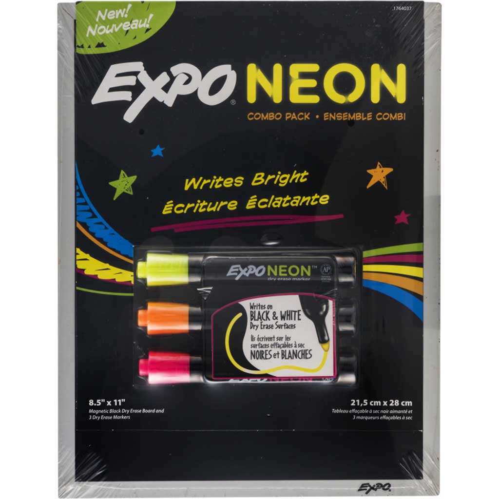 Dry Erase Neon Markers with Board 8.5in x 11in Black