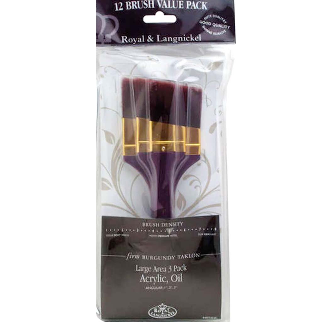 Royal and Langnickel Large Area Angular Burgundy Taklon Brush Set 3pcs