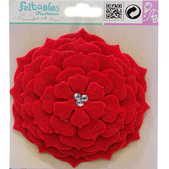 Feltables Layered Rosette with Rhinestone Red