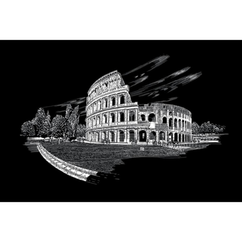 FAMOUS PLACES ENGRAVING ART SILVER FOIL COLOSSEUM 