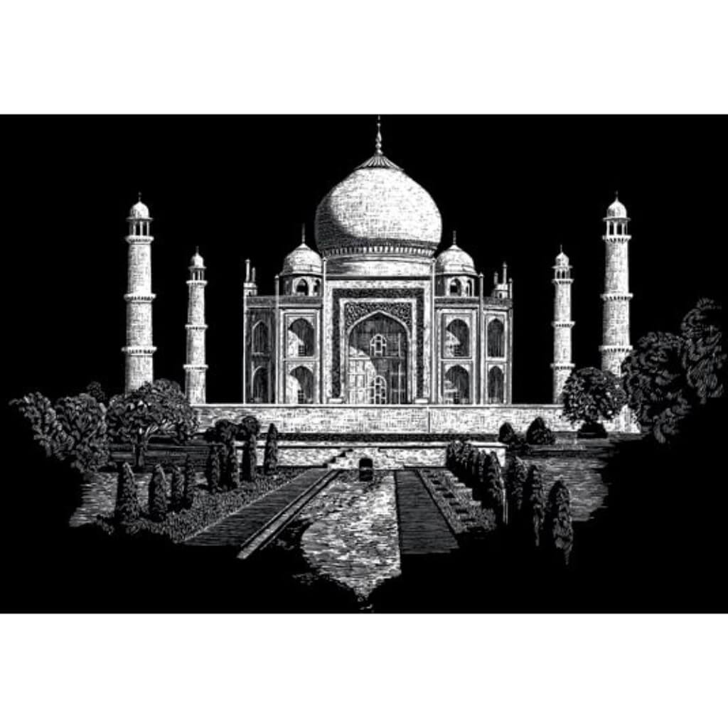 FAMOUS PLACES ENGRAVING ART SILVER FOIL TAJ MAHAL 