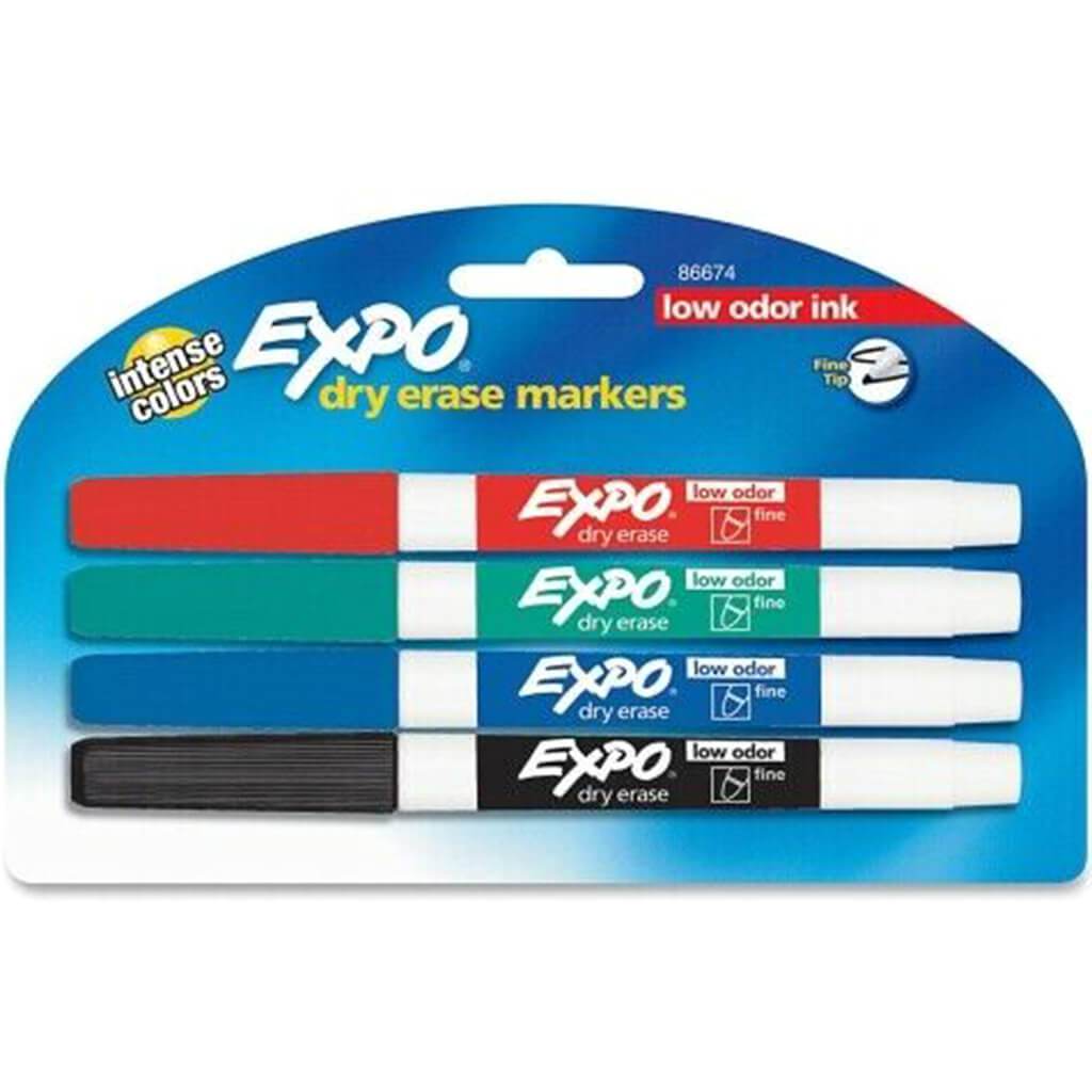 Low Odor Dry Erase Marker Sets Fine Tip Primary Colors