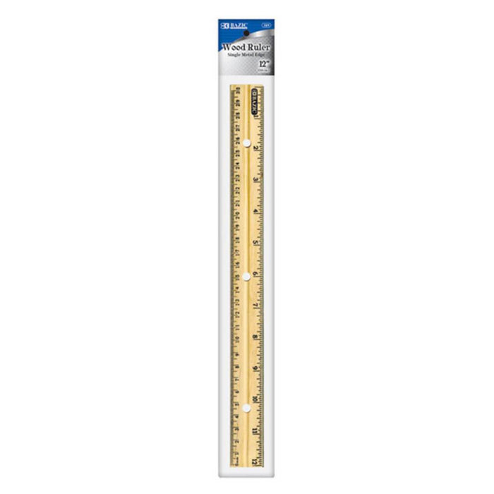 Metal Edge Wooden Ruler 12in 