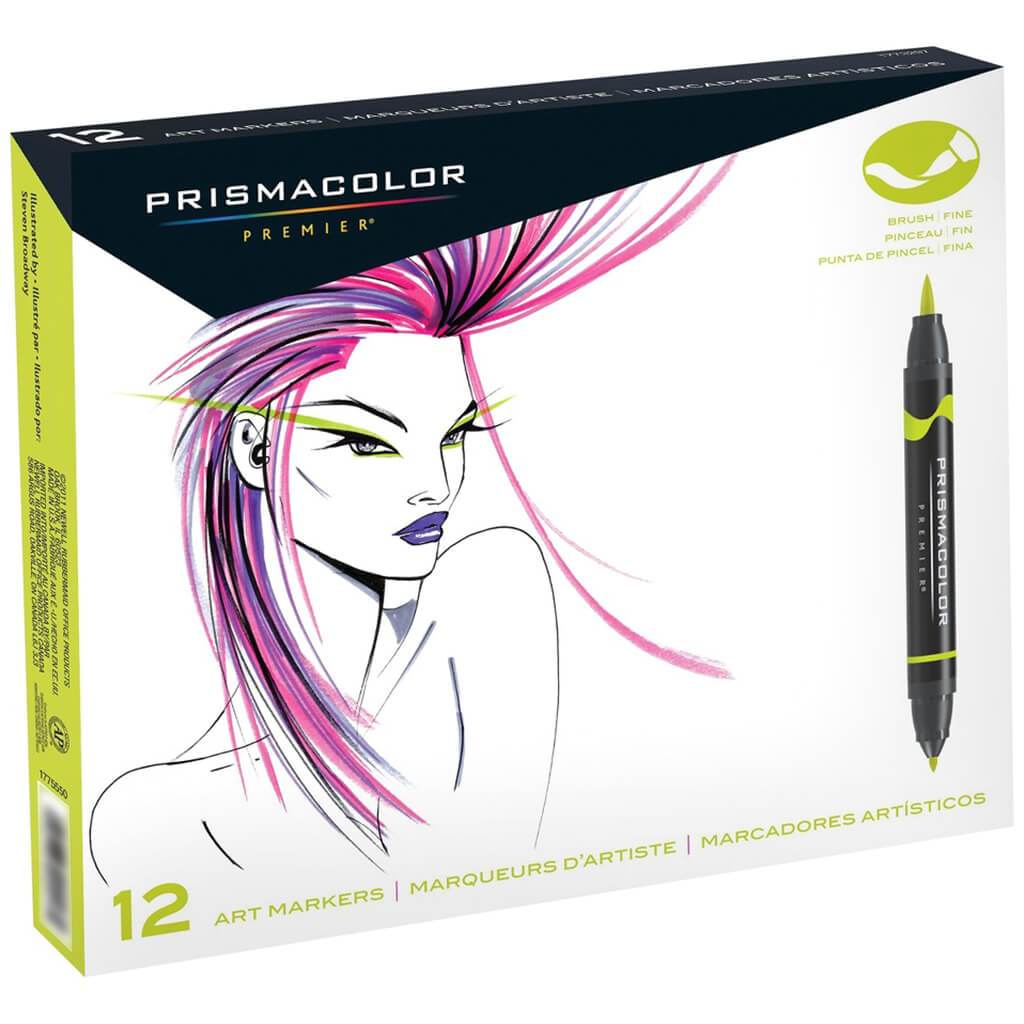 Prismacolor Premier Double Ended Brush Fine Markers Primary Color 12pcs