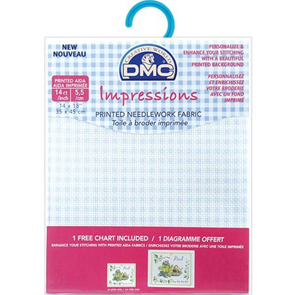 Impressions Aida Needlework Fabric 14 Count 14in x 18in White W/Baby Blue Gingham